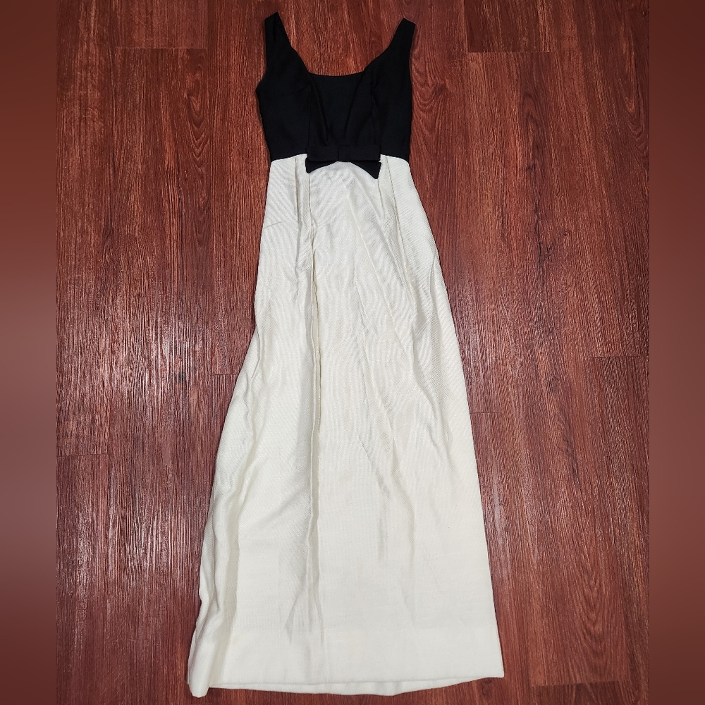 Vintage 50s Audrey Hepburn Dress Black White Bow Formal